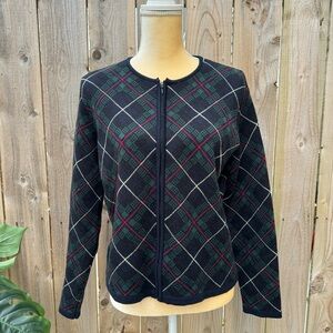 Talbots 100 Merino Wool Zip Up Red Green Blue Sweater Fall Winter Size Women’s M